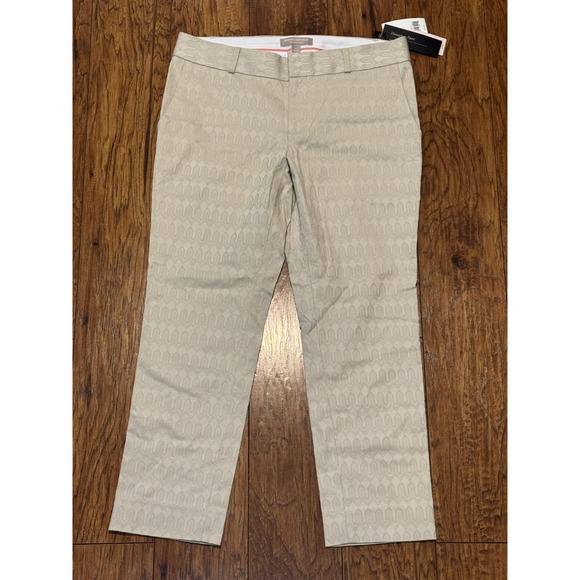 Banana Republic Dress Pants Hampton Fit Crop Beige Patterned - Women's 4 Petite - Picture 2 of 10